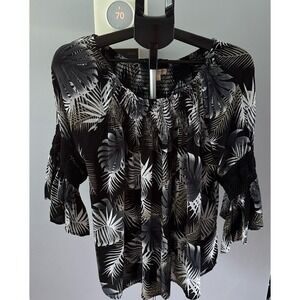Studio West Women's Black Tropical Print Off the Shoulder Bell 1/4‎ Sleeve XL